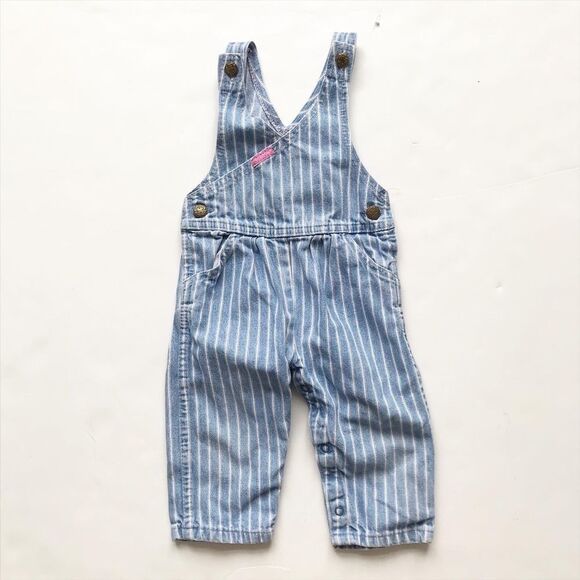 Vintage Oshkosh stripe denim overalls vestbak 18m - Picture 1 of 8